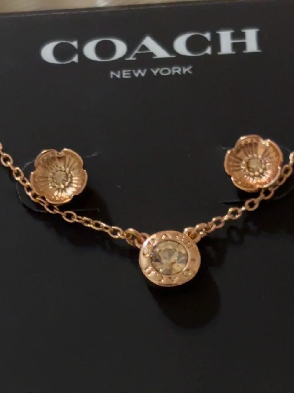 Coach Rose Gold Floral Charm Necklace